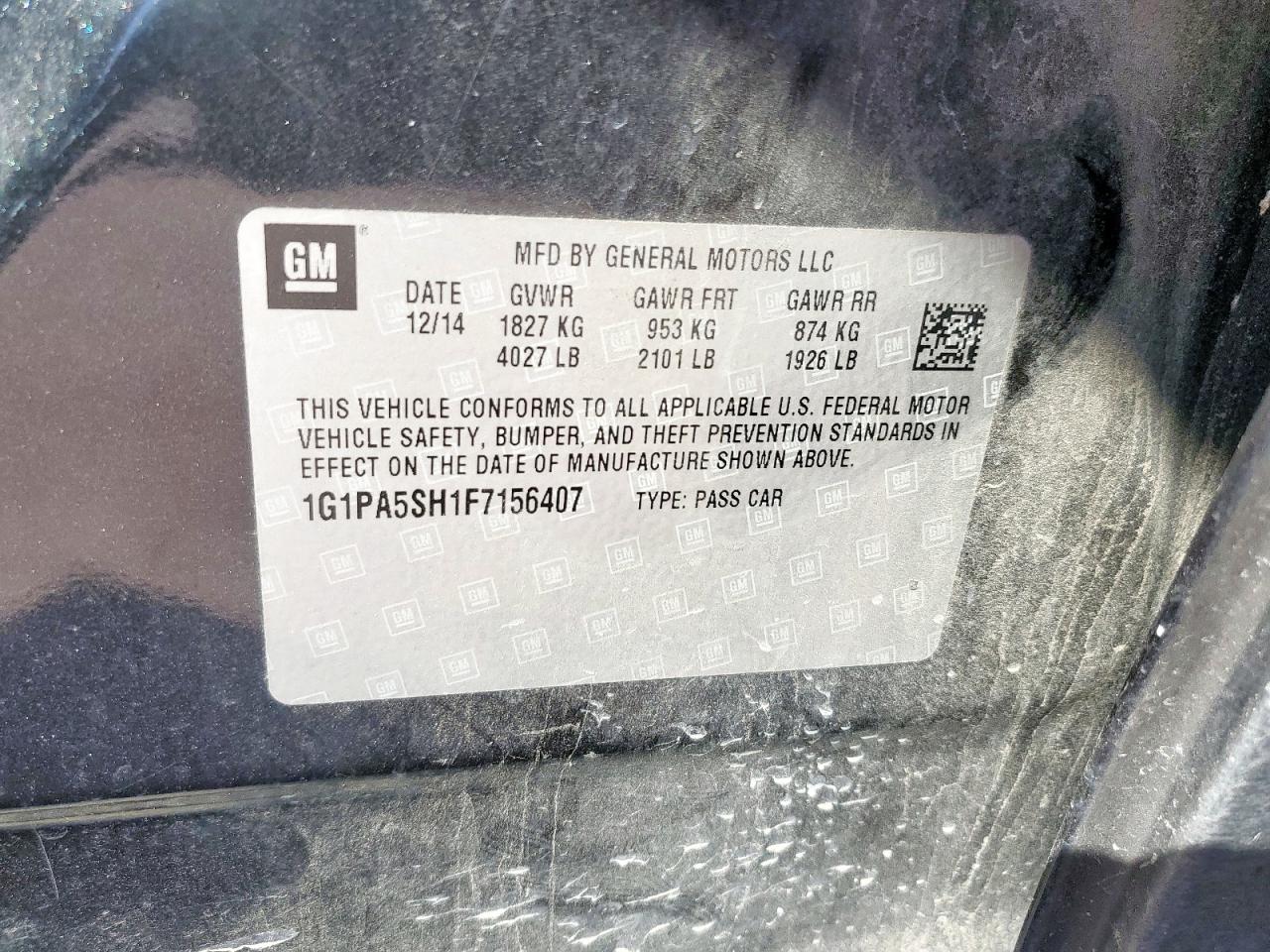 2015 Chevrolet Cruze VIN 1G1PA5SH1F7156407 Copart auction photo, mechanical / front end damage thumbnail 12