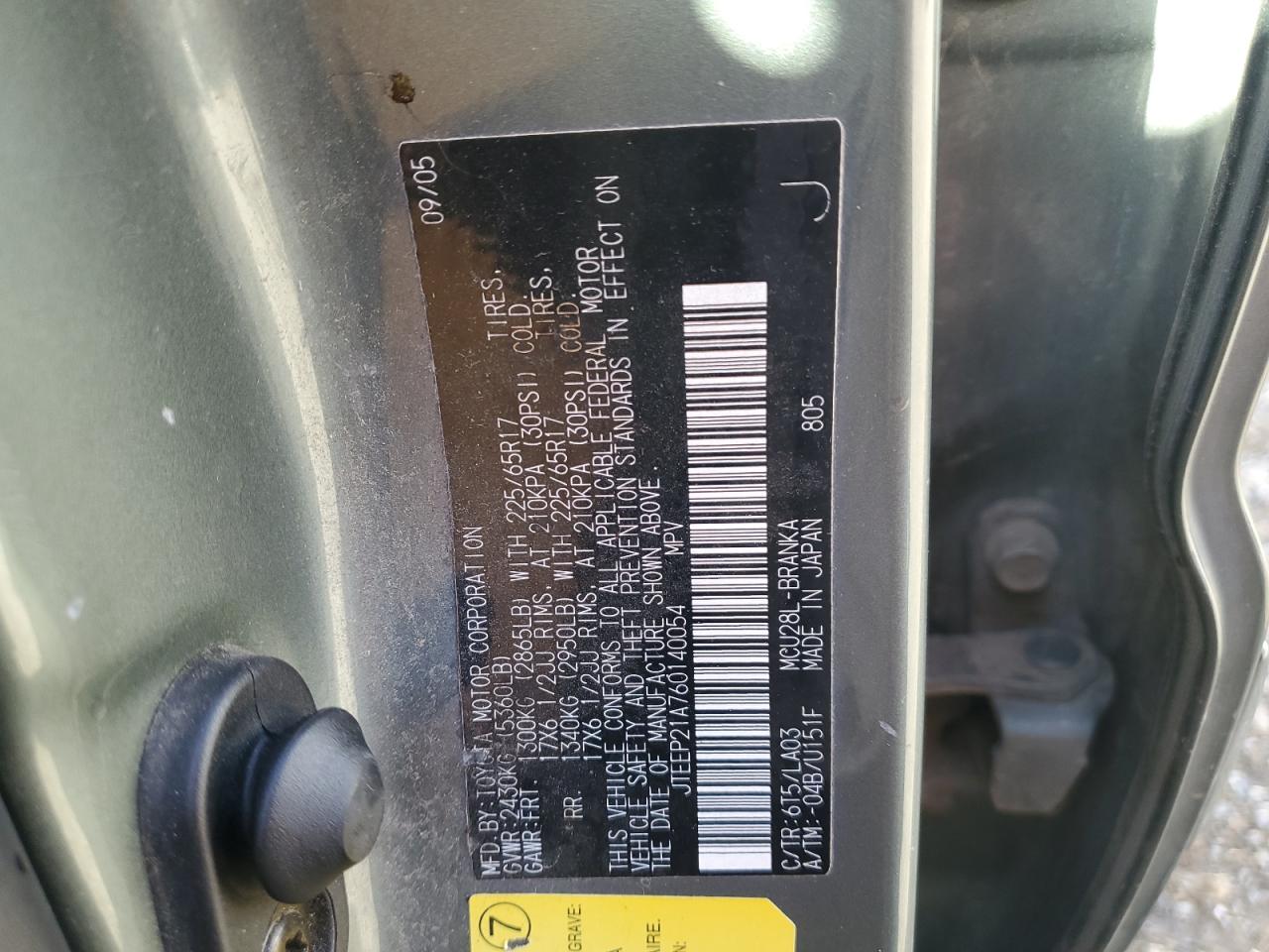 2006 Toyota Highlander VIN JTEEP21A760140054 Copart auction photo, minor dent/scratches damage thumbnail 12