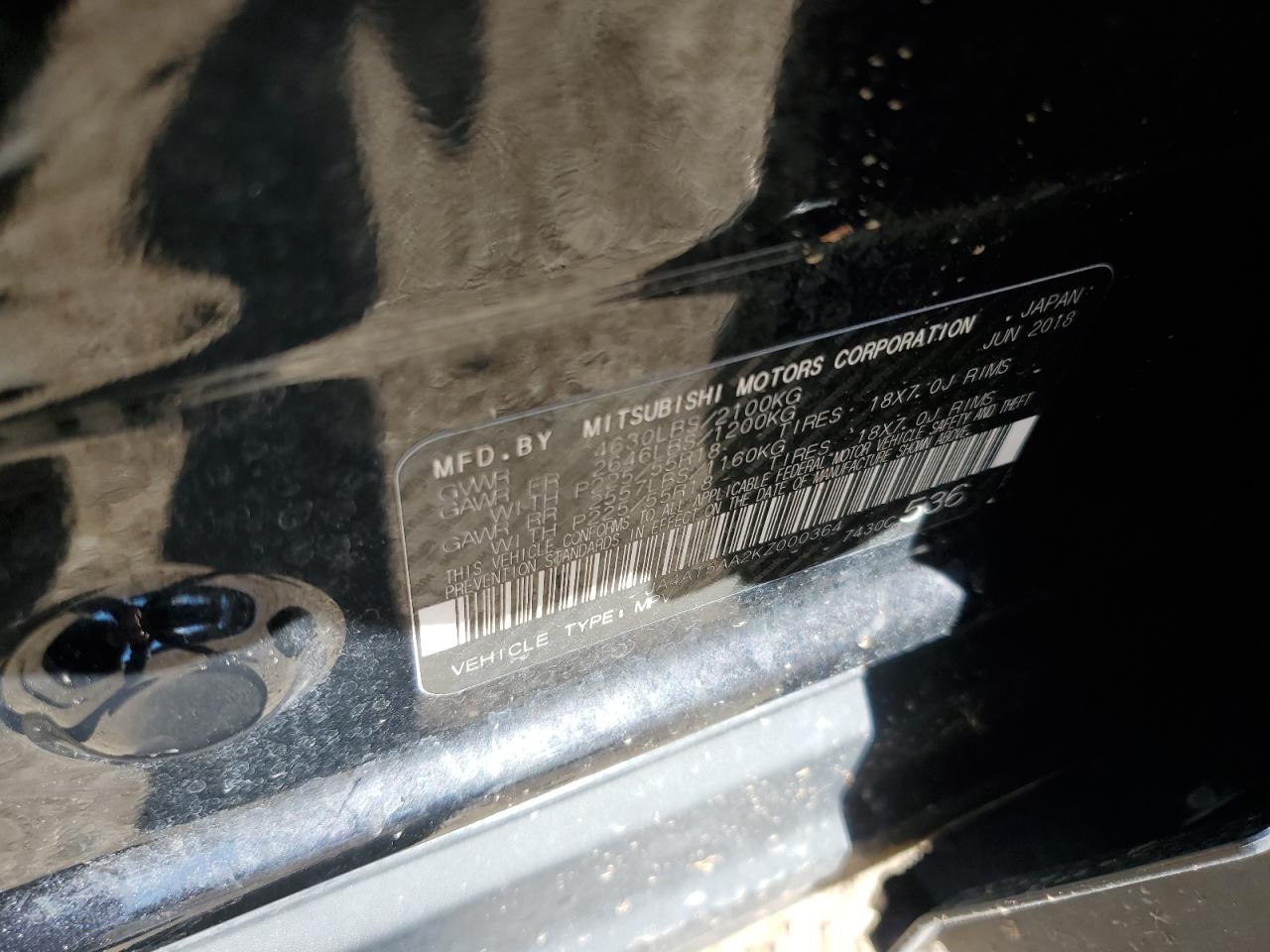 2019 Mitsubishi Eclipse VIN JA4AT5AA2KZ000364 Copart auction photo, front end / minor dent/scratches damage thumbnail 15