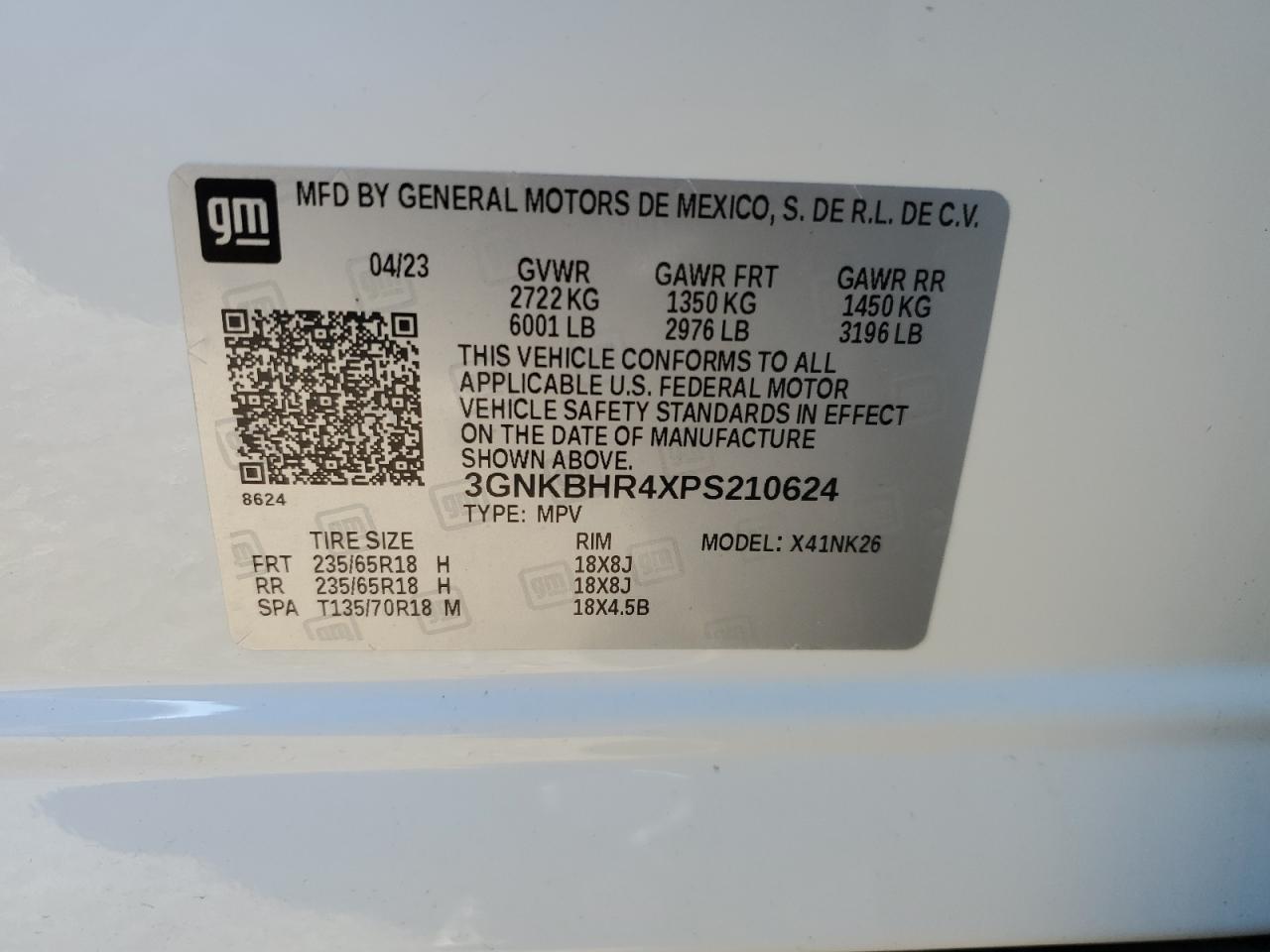 2023 Chevrolet Blazer VIN 3GNKBHR4XPS210624 Copart auction photo, front end / minor dent/scratches damage thumbnail 13
