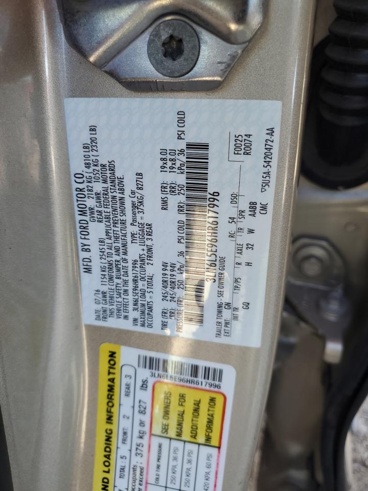 2017 Lincoln MKZ VIN 3LN6L5E96HR617996 Copart auction photo, front end damage thumbnail 12