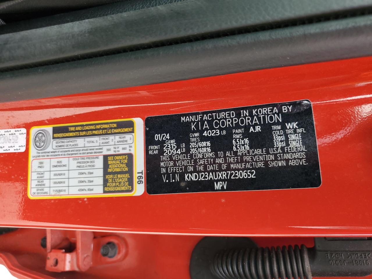 2024 KIA Soul VIN KNDJ23AUXR7230652 Copart auction photo, front end damage thumbnail 16