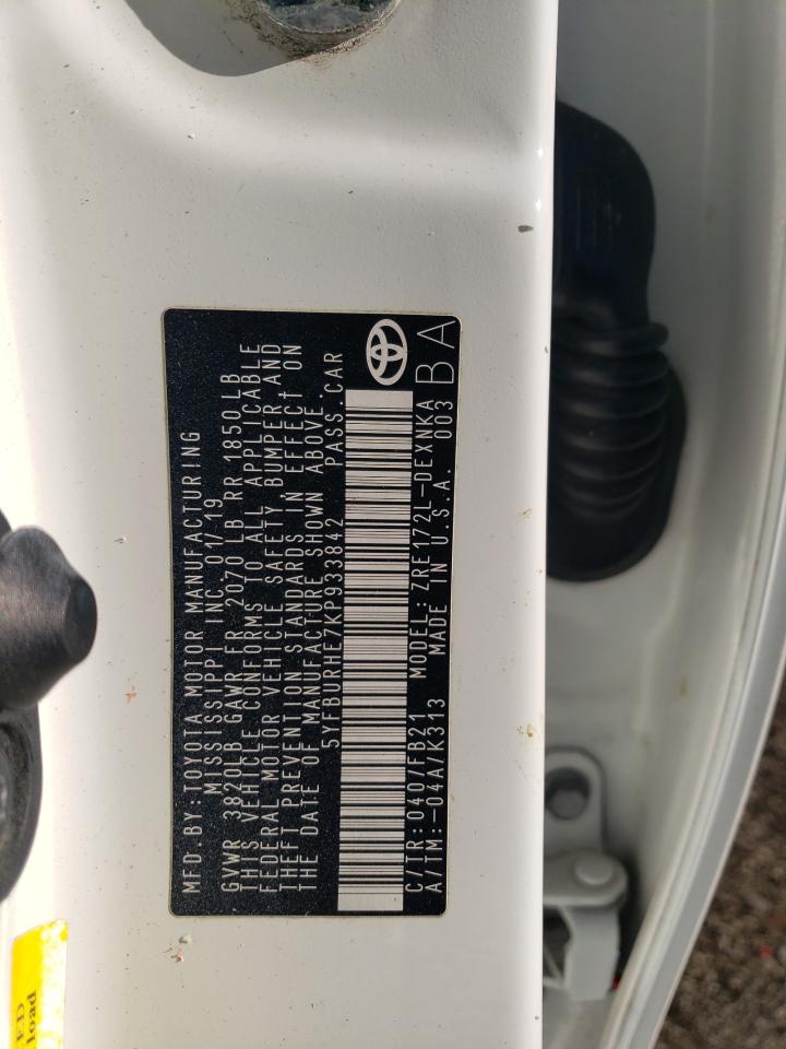 2019 Toyota Corolla VIN 5YFBURHE7KP933842 Copart auction photo, all over / undercarriage damage thumbnail 14