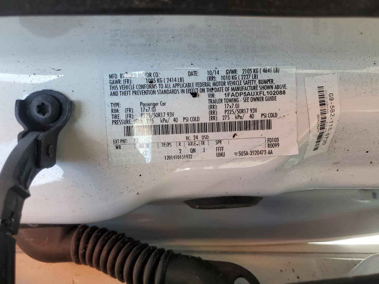 2015 Ford C-MAX VIN 1FADP5AUXFL102088 Copart auction photo, front end / minor dent/scratches damage thumbnail 14