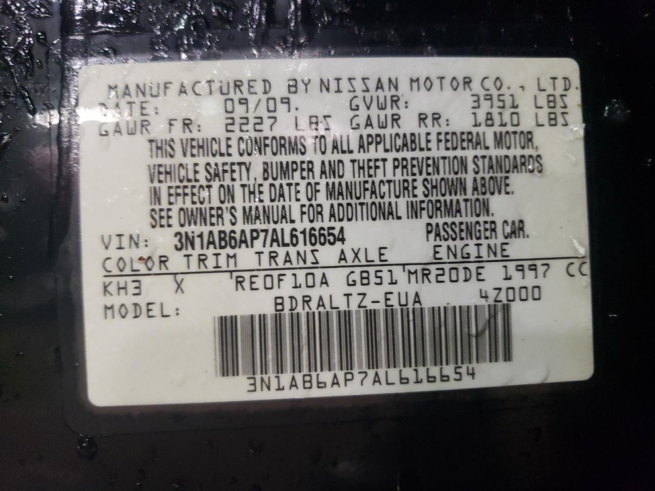 2010 Nissan Sentra VIN 3N1AB6AP7AL616654 Copart auction photo, front end damage thumbnail 13