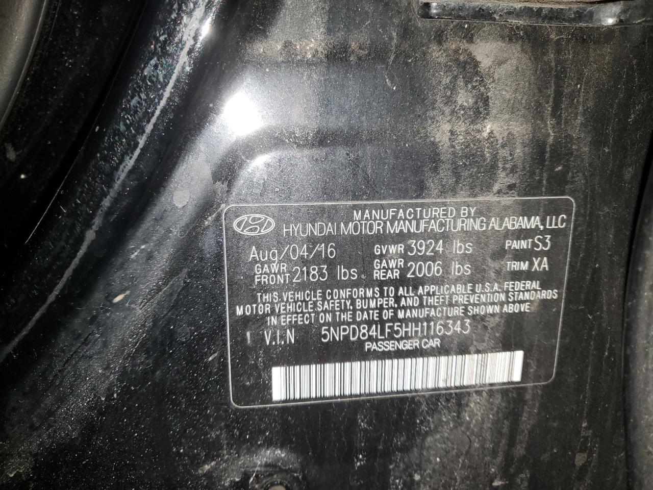 2017 Hyundai Elantra VIN 5NPD84LF5HH116343 Copart auction photo, side damage thumbnail 12