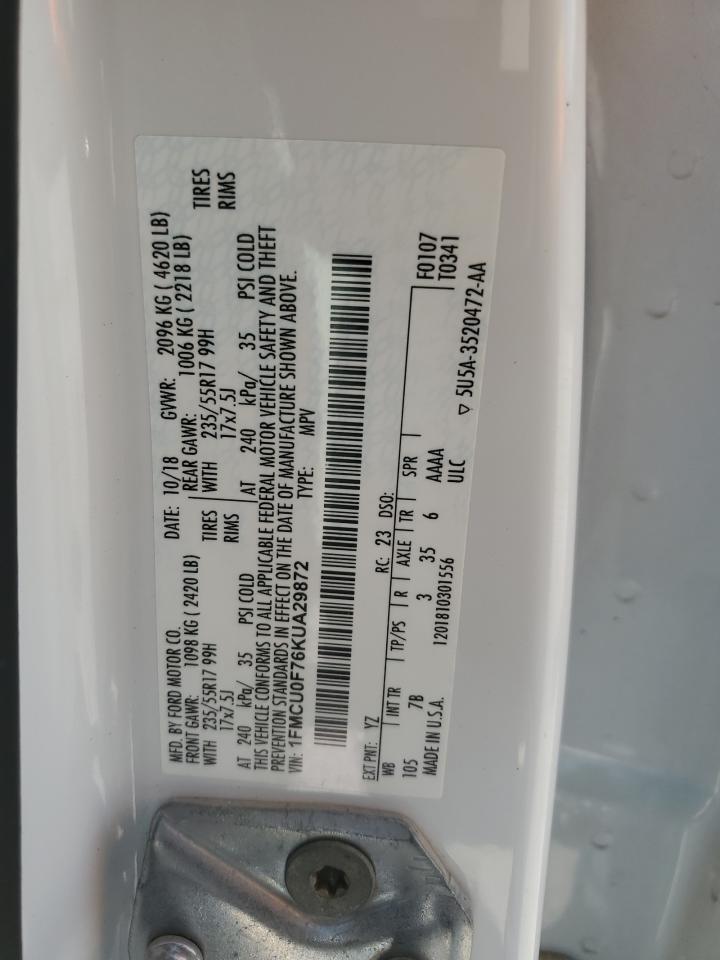 2019 Ford Escape VIN 1FMCU0F76KUA29872 Copart auction photo, rear end / undercarriage damage thumbnail 13