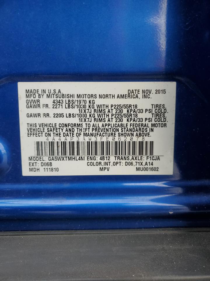 2015 Mitsubishi Outlander VIN 4A4AP3AW3FE062078 Copart auction photo, front end damage thumbnail 15