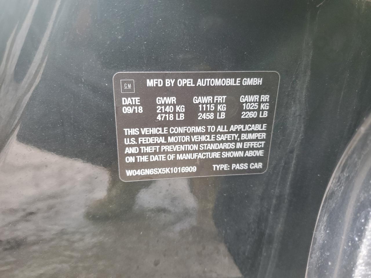 2019 Buick Regal VIN W04GN6SX5K1016909 Copart auction photo, front end damage thumbnail 12