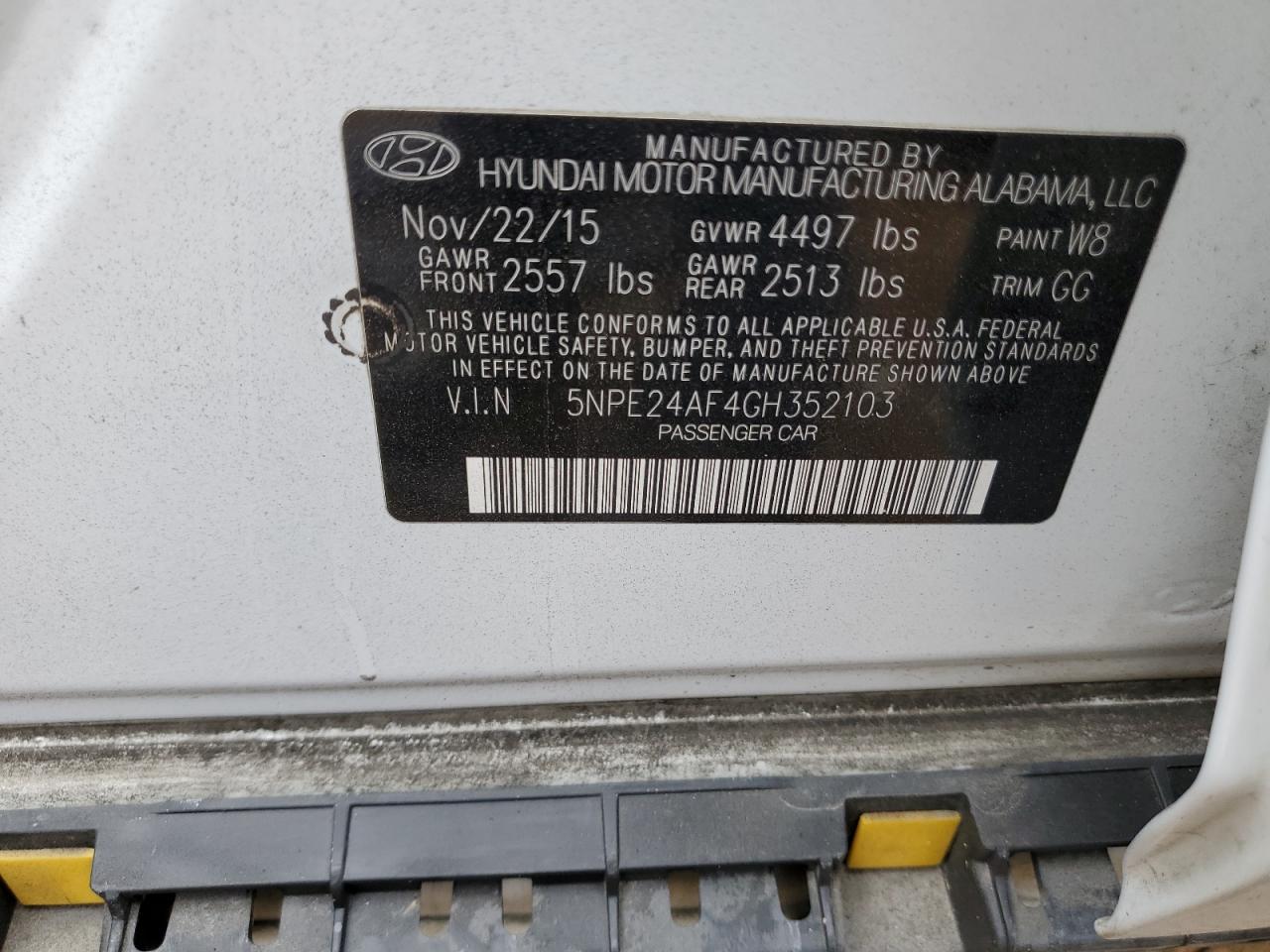 2016 Hyundai Sonata VIN 5NPE24AF4GH352103 Copart auction photo, vandalism / side damage thumbnail 12