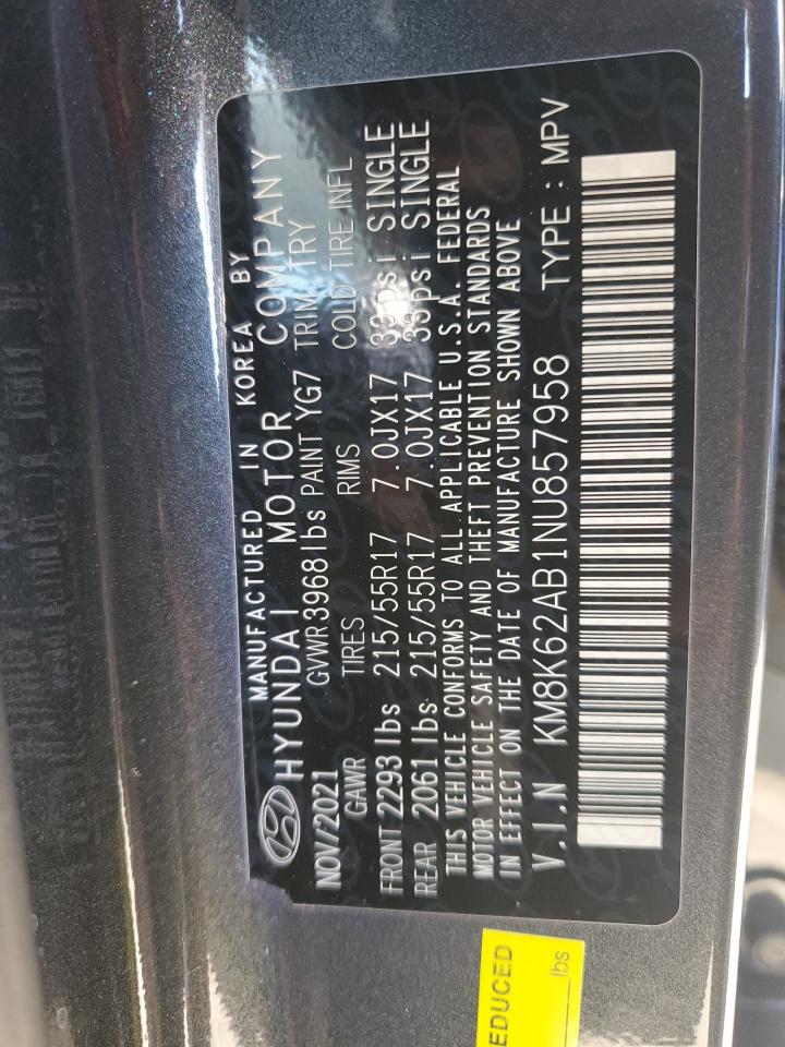 2022 Hyundai Kona VIN KM8K62AB1NU857958 Copart auction photo, side / front end damage thumbnail 13