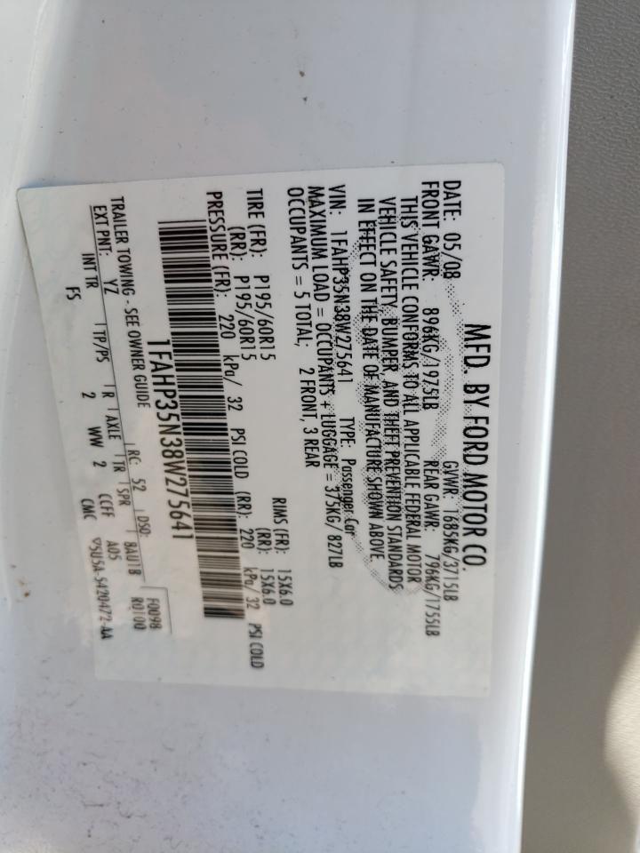 2008 Ford Focus VIN 1FAHP35N38W275641 Copart auction photo, front end damage thumbnail 12