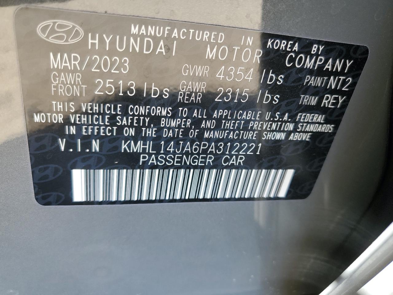 2023 Hyundai Sonata VIN KMHL14JA6PA312221 Copart auction photo, front end / minor dent/scratches damage thumbnail 13