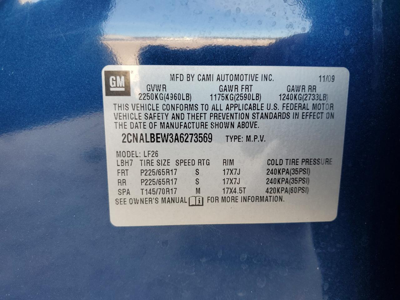 2010 Chevrolet Equinox VIN 2CNALBEW3A6273569 Copart auction photo, front end damage thumbnail 13
