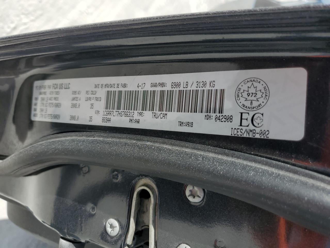 2017 RAM 1500 VIN 1C6RR7LT7HS766312 Copart auction photo, water/flood damage thumbnail 13