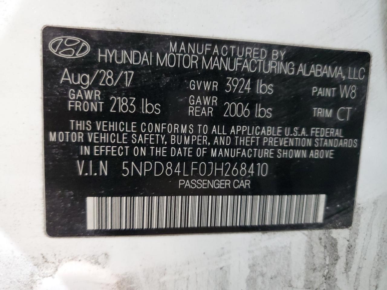 2018 Hyundai Elantra VIN 5NPD84LF0JH268410 Copart auction photo, front end / minor dent/scratches damage thumbnail 14