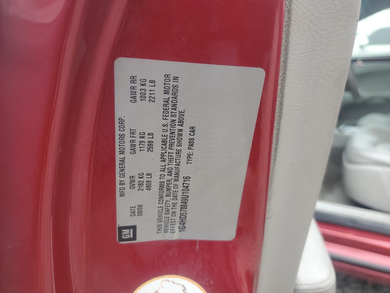 2009 Buick Lucerne VIN 1G4HD57M49U104716 Copart auction photo, front end damage thumbnail 12