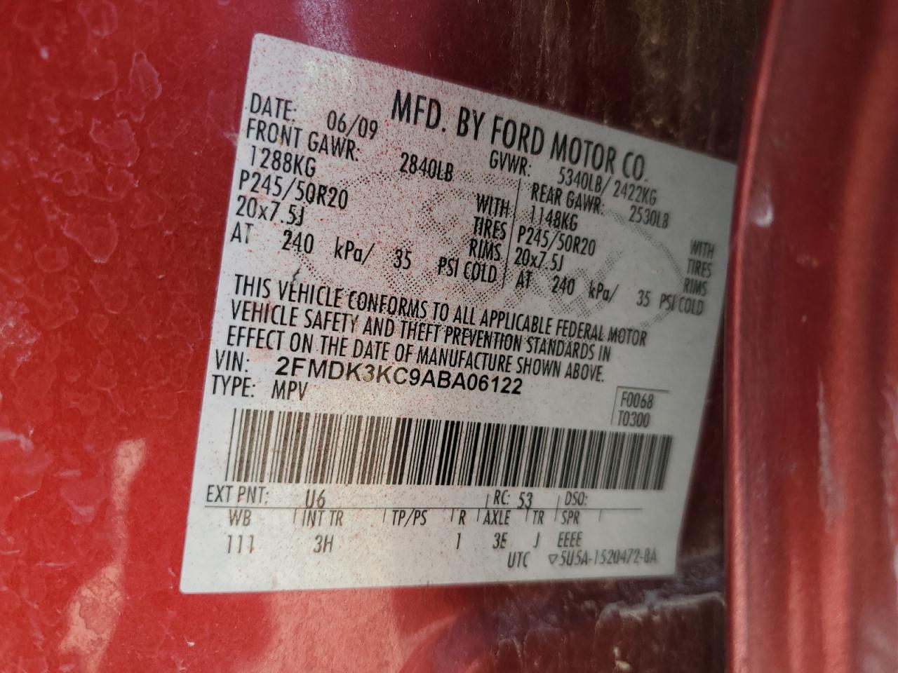 2010 Ford Edge VIN 2FMDK3KC9ABA06122 Copart auction photo, side / front end damage thumbnail 14