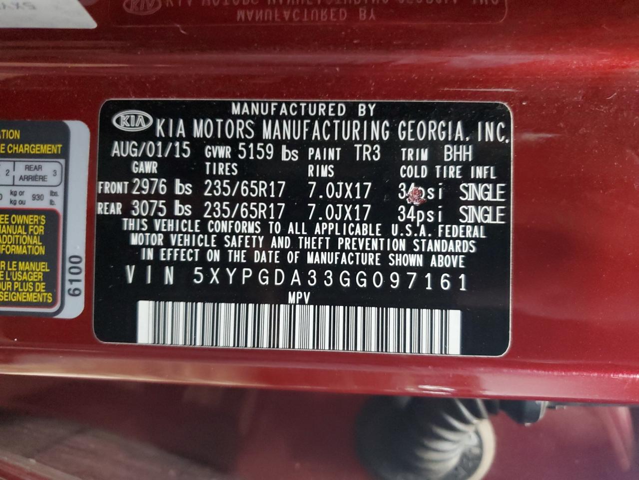 2016 KIA Sorento VIN 5XYPGDA33GG097161 Copart auction photo, minor dent/scratches / mechanical damage thumbnail 13