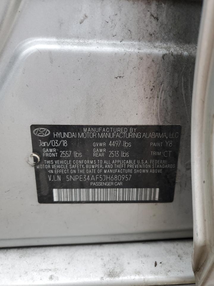 2018 Hyundai Sonata VIN 5NPE34AF5JH680957 Copart auction photo, rear end / front end damage thumbnail 13