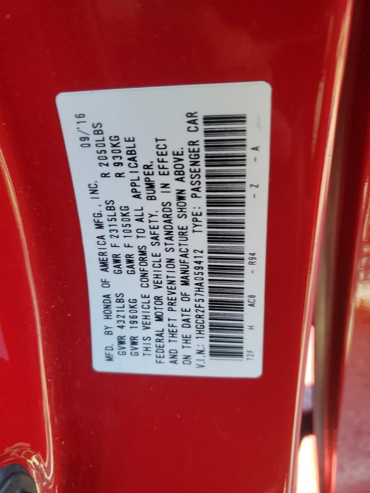 2017 Honda Accord VIN 1HGCR2F57HA059412 Copart auction photo, all over damage thumbnail 12
