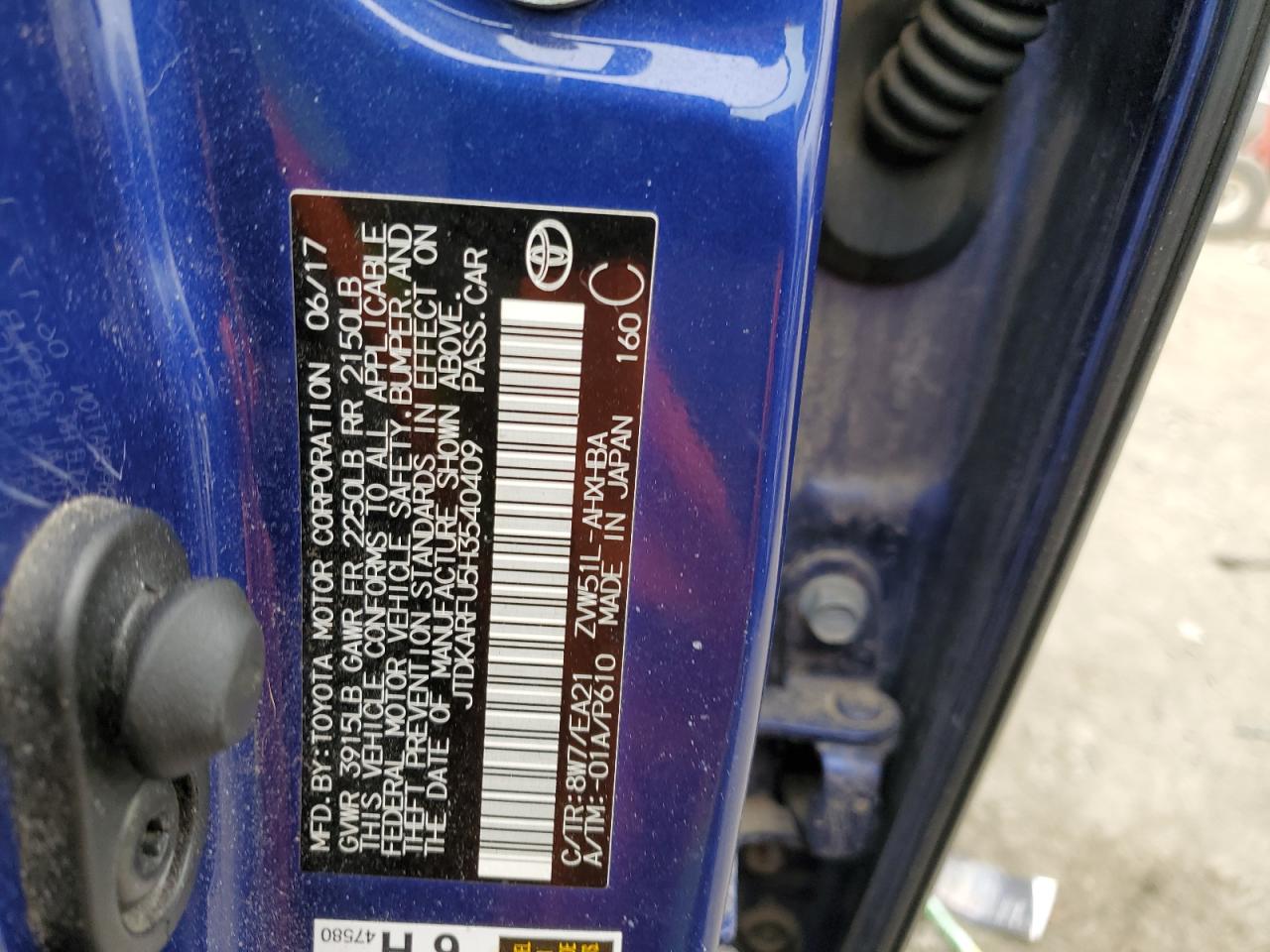 2017 Toyota Prius VIN JTDKARFU5H3540409 Copart auction photo, all over damage thumbnail 12