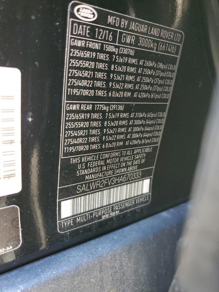 2017 Land Rover Range Rover VIN SALWR2FV3HA670333 Copart auction photo, rear end damage thumbnail 14