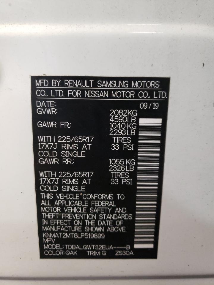 2020 Nissan Rogue VIN KNMAT2MT8LP519899 Copart auction photo, front end / side damage thumbnail 15