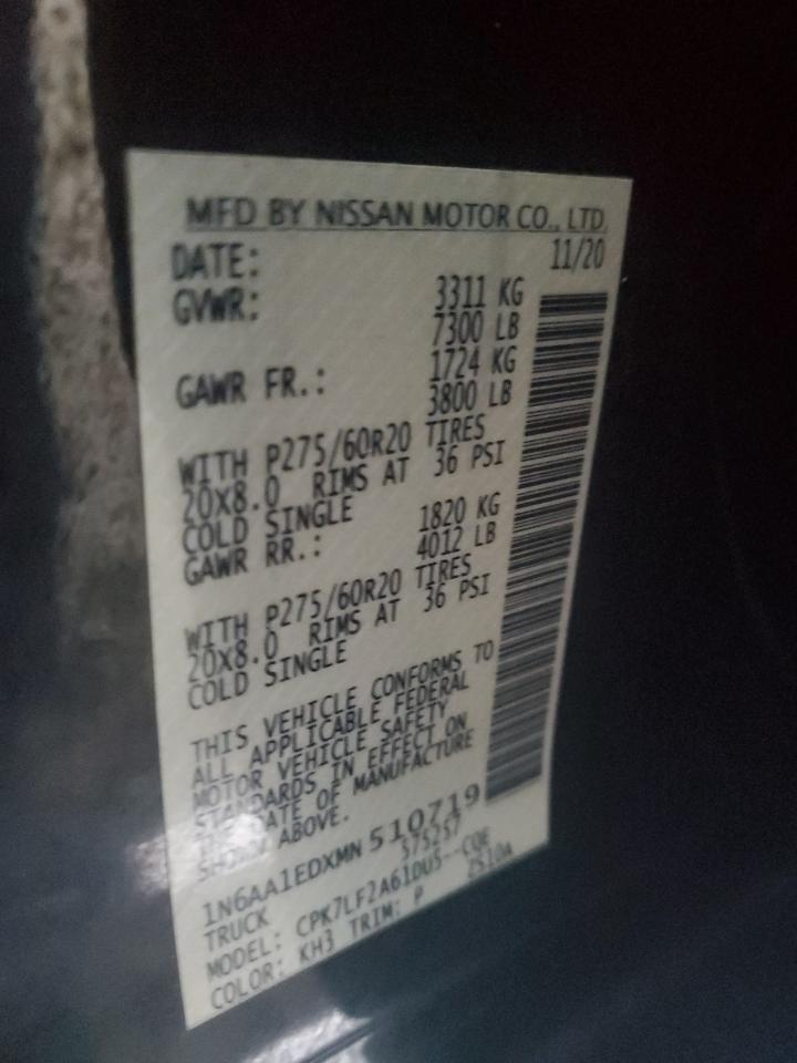 2021 Nissan Titan VIN 1N6AA1EDXMN510719 Copart auction photo, front end damage thumbnail 12