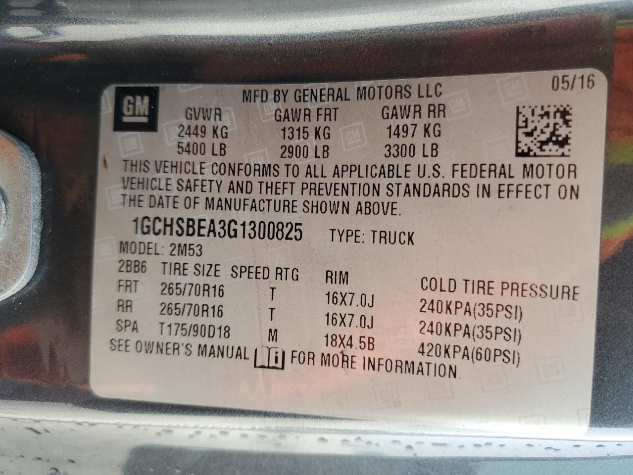 2016 Chevrolet Colorado VIN 1GCHSBEA3G1300825 Copart auction photo, front end damage thumbnail 13