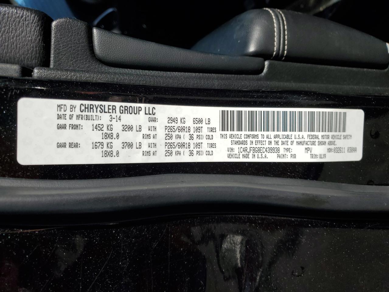2014 Jeep Grand Cherokee VIN 1C4RJFBG8EC439938 Copart auction photo, rollover damage thumbnail 14