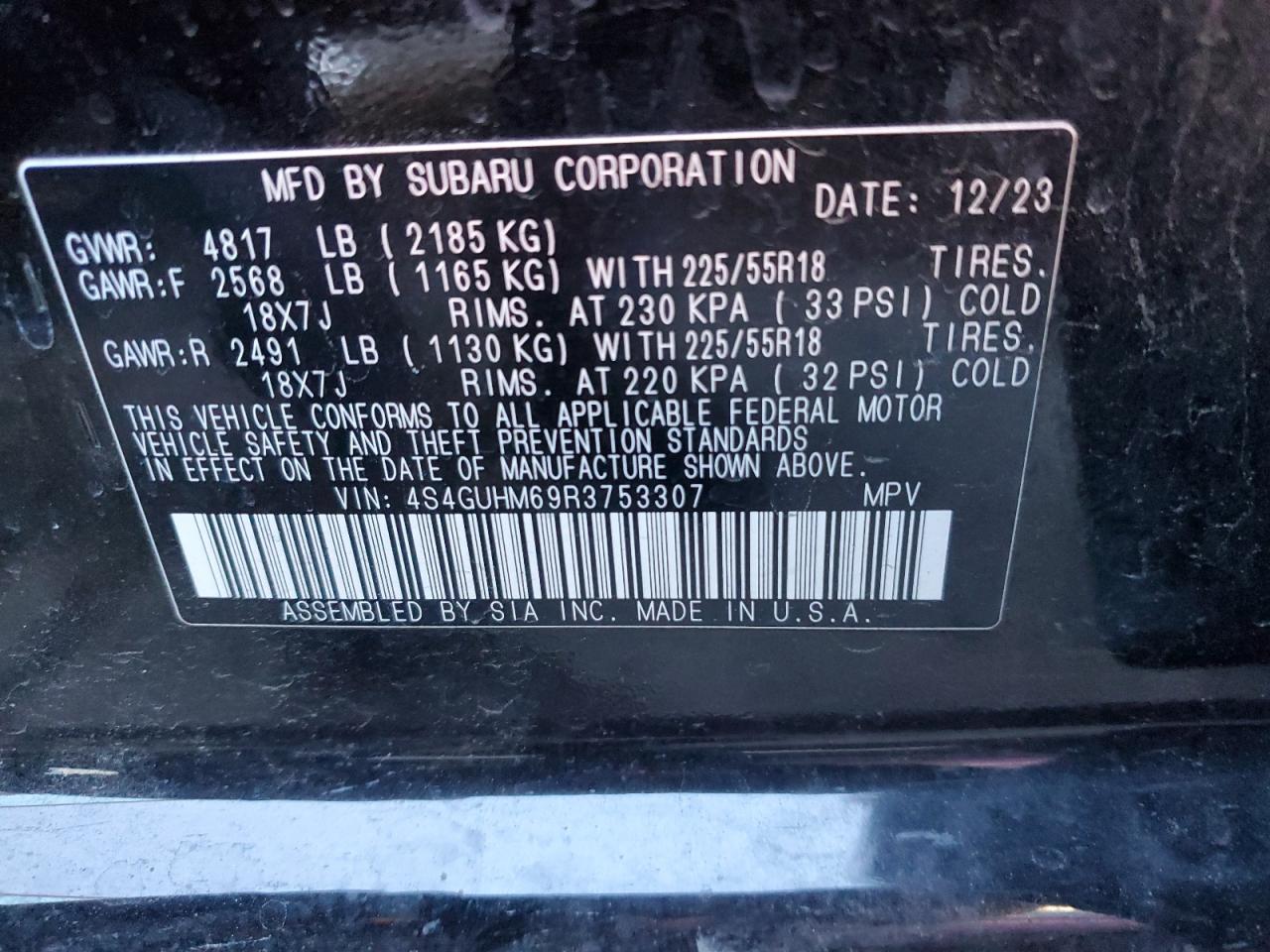 2024 Subaru XV VIN 4S4GUHM69R3753307 Copart auction photo, hail / minor dent/scratches damage thumbnail 12