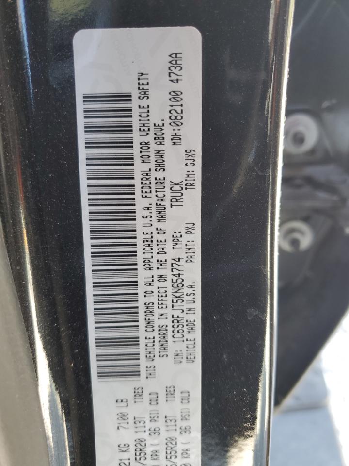 2019 RAM 1500 VIN 1C6SRFJT5KN654774 Copart auction photo, side damage thumbnail 8