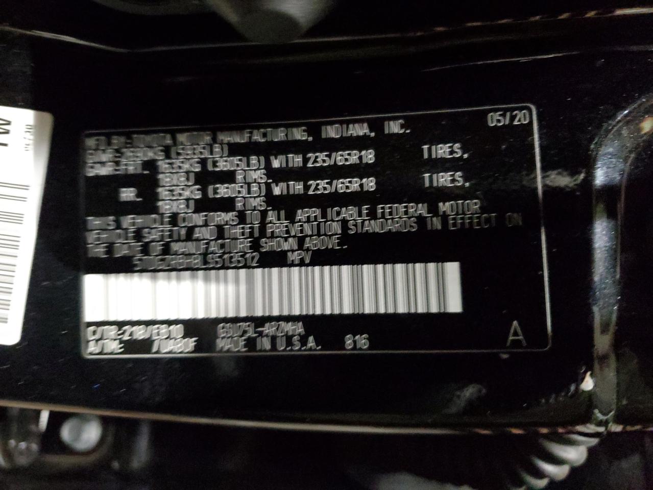 2020 Toyota Highlander VIN 5TDGZRBH8LS513512 Copart auction photo, rollover damage thumbnail 14
