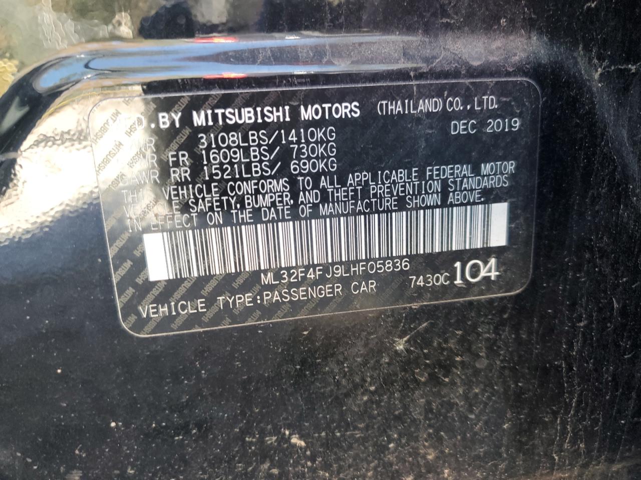 2020 Mitsubishi Mirage VIN ML32F4FJ9LHF05836 Copart auction photo, front end damage thumbnail 12