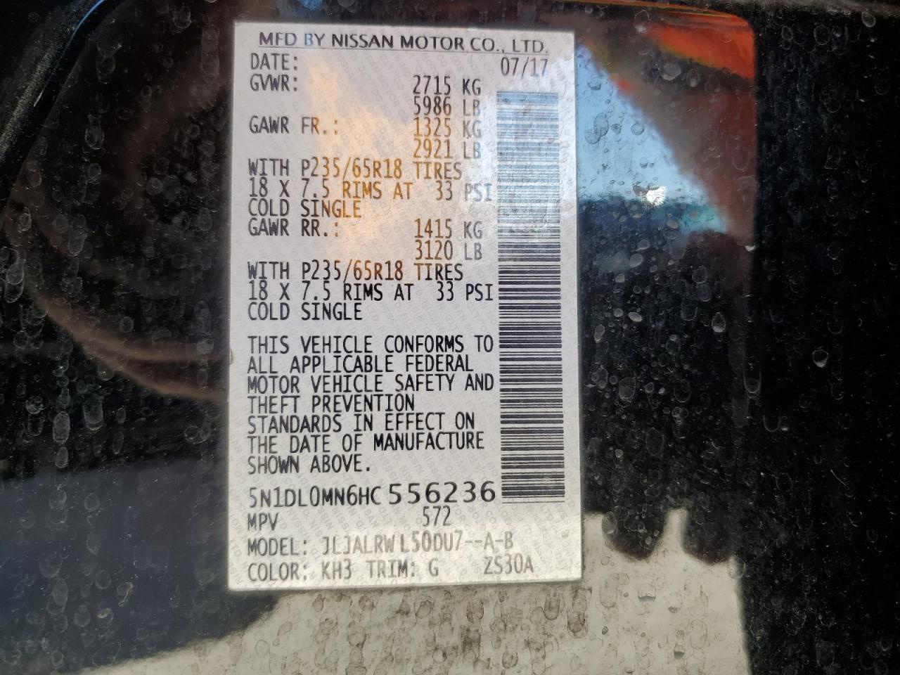 2017 Infiniti QX60 VIN 5N1DL0MN6HC556236 Copart auction photo, front end / minor dent/scratches damage thumbnail 14