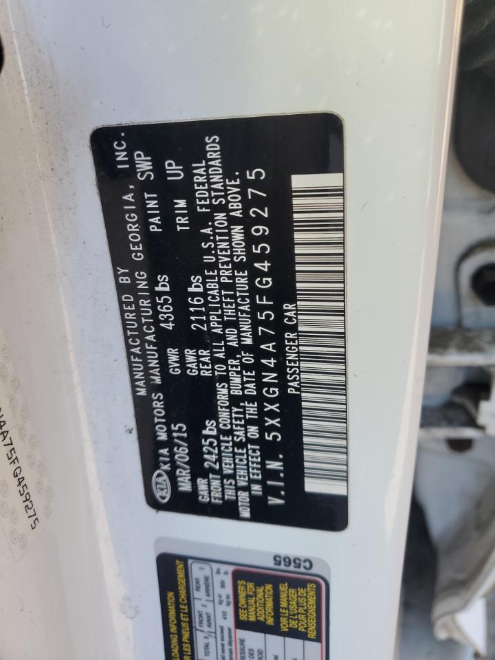 2015 KIA Optima VIN 5XXGN4A75FG459275 Copart auction photo, front end damage thumbnail 12
