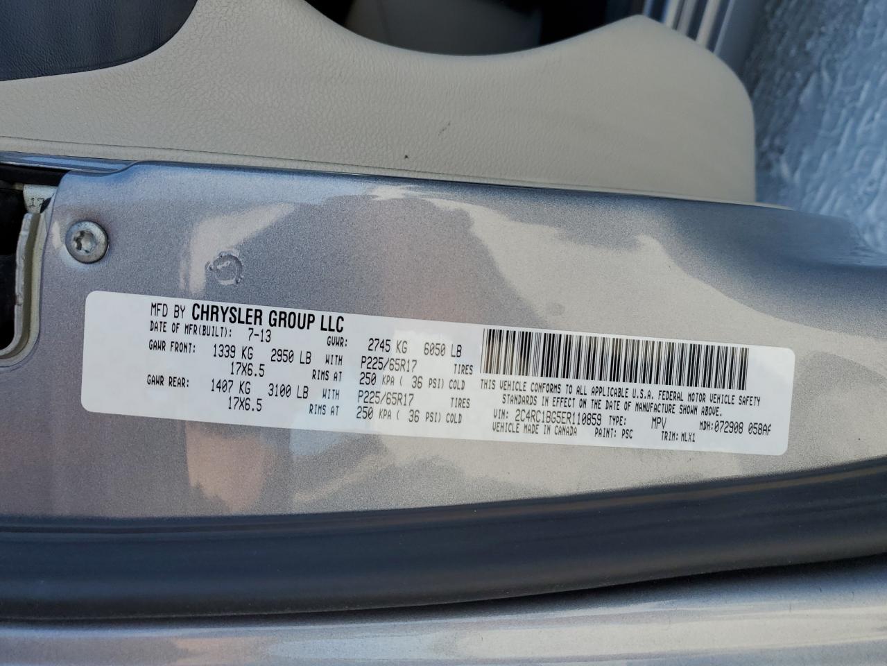 2014 Chrysler Town & Country VIN 2C4RC1BG5ER110859 Copart auction photo, front end damage thumbnail 13