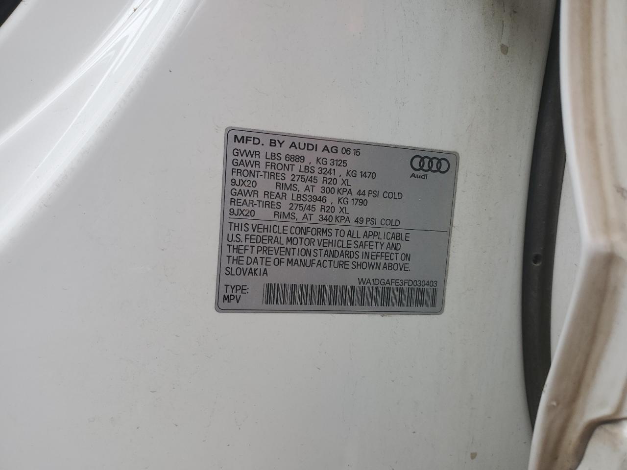 2015 Audi Q7 VIN WA1DGAFE3FD030403 Copart auction photo, mechanical damage thumbnail 13