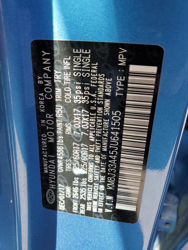2018 Hyundai Tucson VIN KM8J33A45JU641505 Copart auction photo, front end / minor dent/scratches damage thumbnail 13