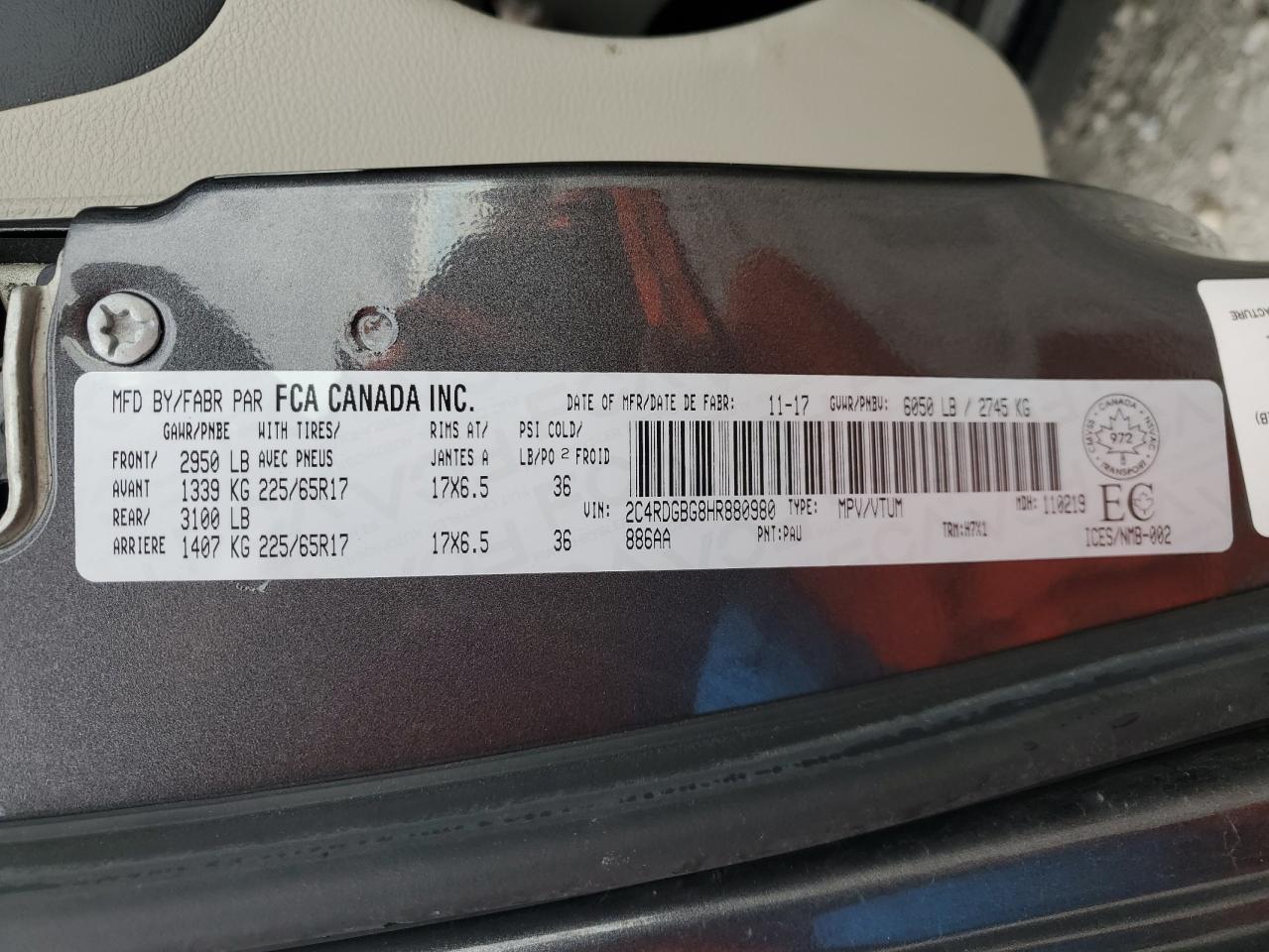 2017 Dodge Caravan VIN 2C4RDGBG8HR880980 Copart auction photo, front end damage thumbnail 13