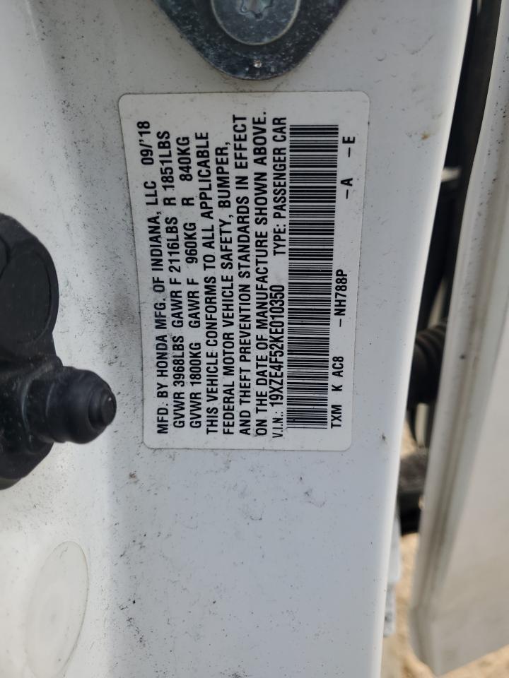 2019 Honda Insight VIN 19XZE4F52KE010350 Copart auction photo, front end / minor dent/scratches damage thumbnail 14
