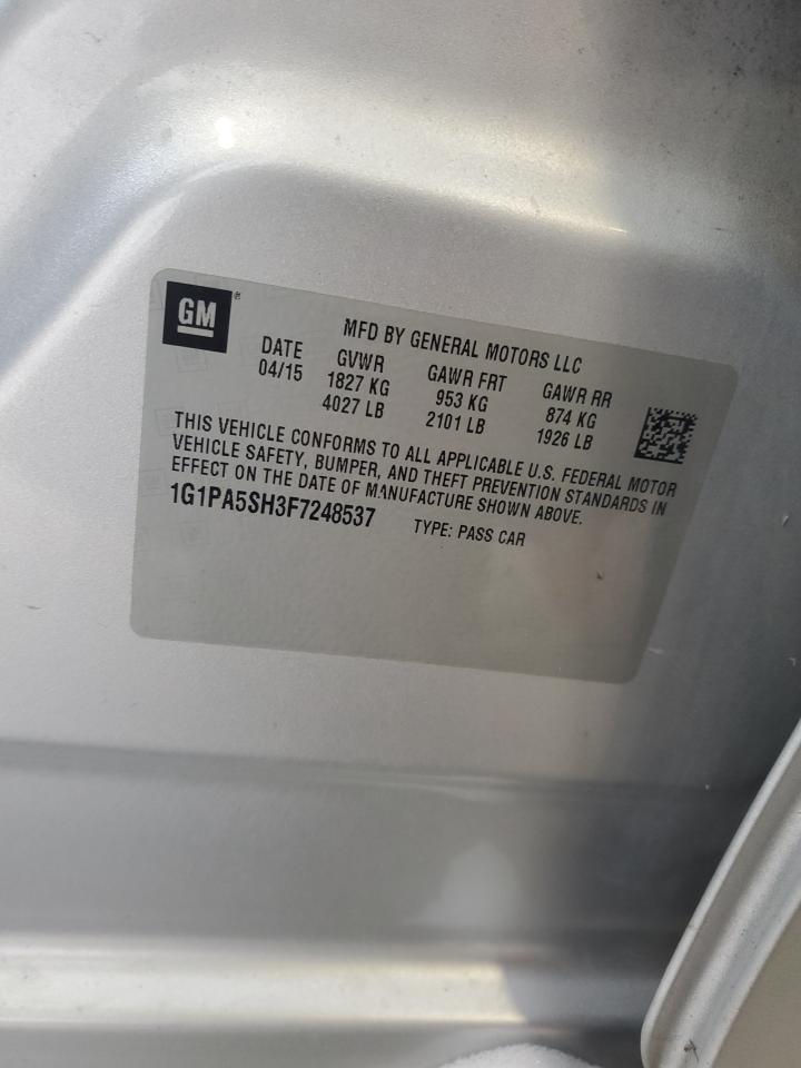 2015 Chevrolet Cruze VIN 1G1PA5SH3F7248537 Copart auction photo, water/flood damage thumbnail 14