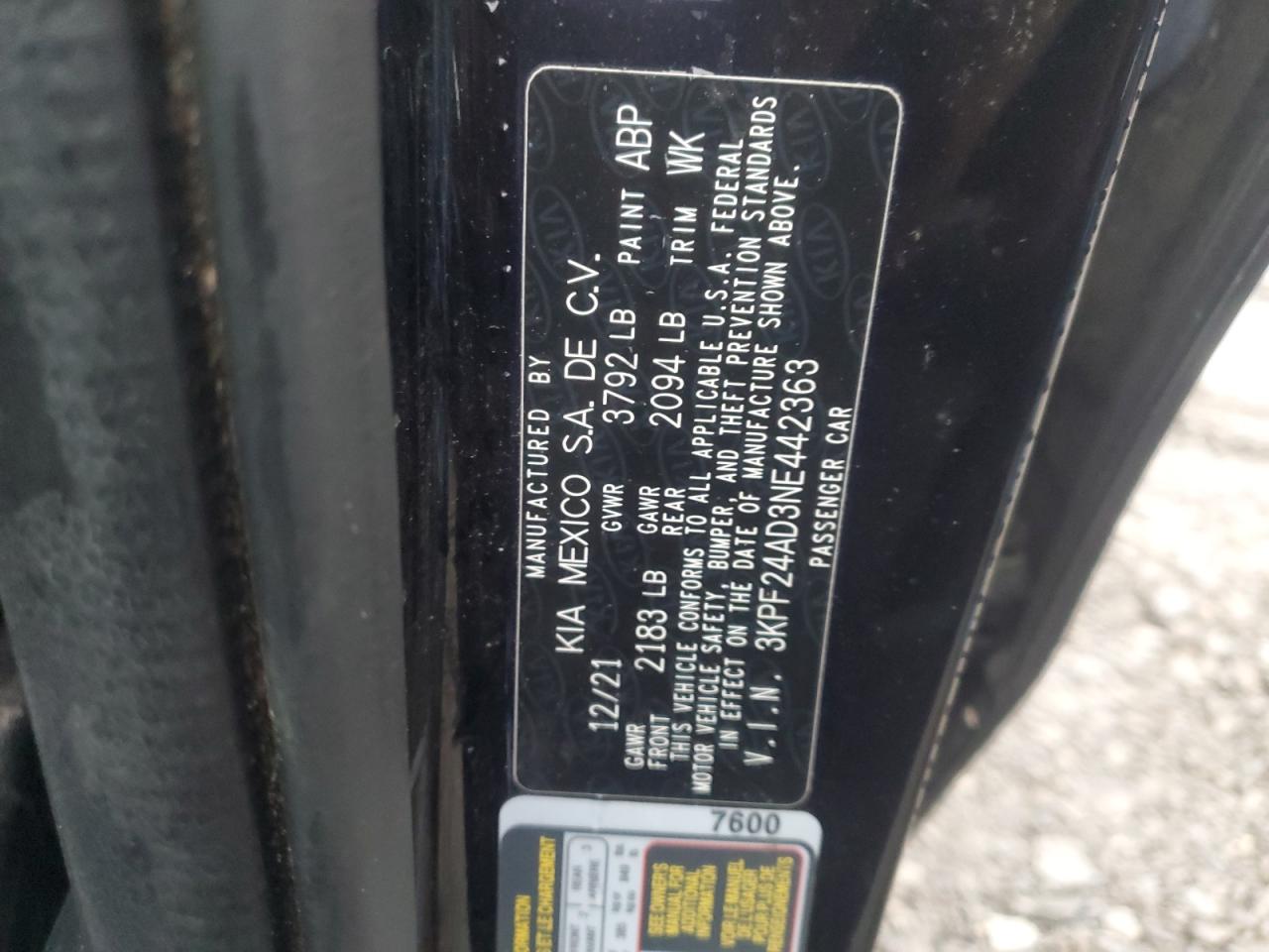 2022 KIA Forte VIN 3KPF24AD3NE442363 Copart auction photo, front end damage thumbnail 12