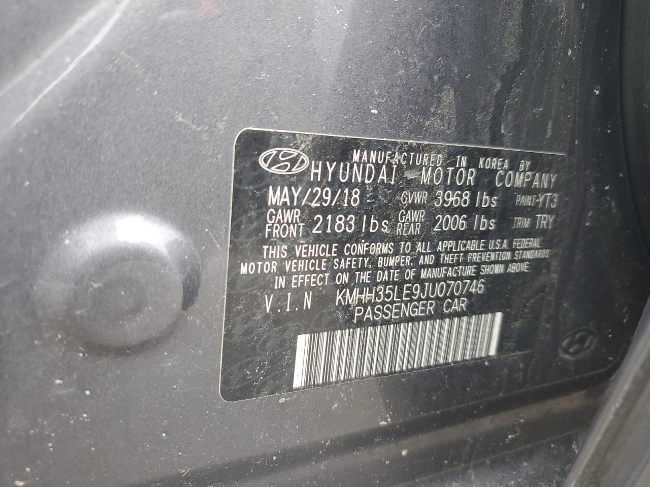 2018 Hyundai Elantra VIN KMHH35LE9JU070746 Copart auction photo, rear end damage thumbnail 12