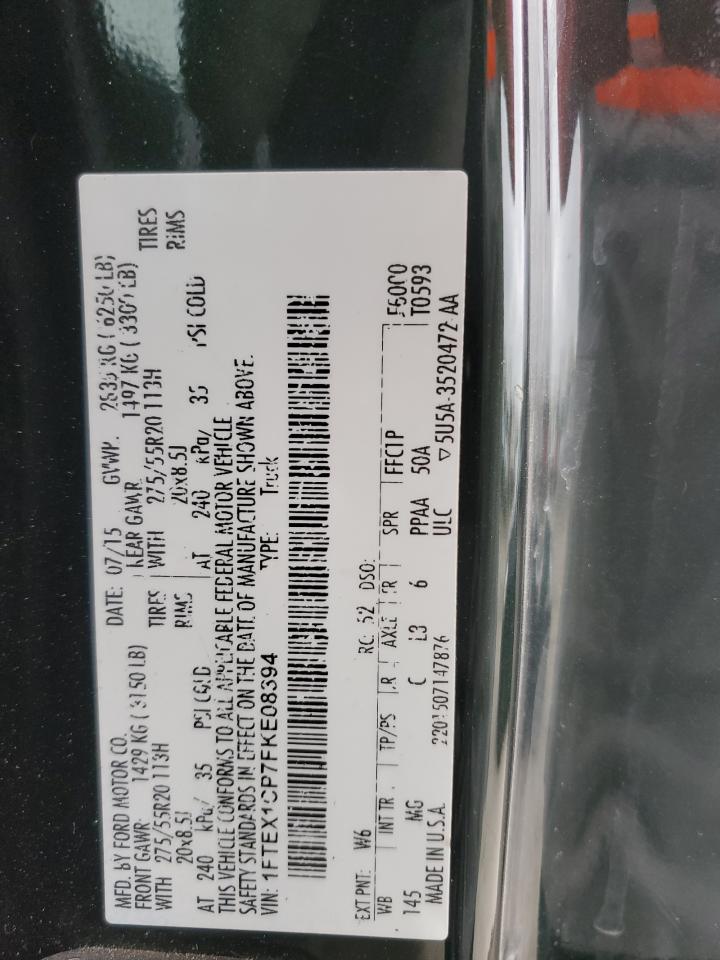 2015 Ford F-150 VIN 1FTEX1CP7FKE08394 Copart auction photo, vandalism / minor dent/scratches damage thumbnail 14