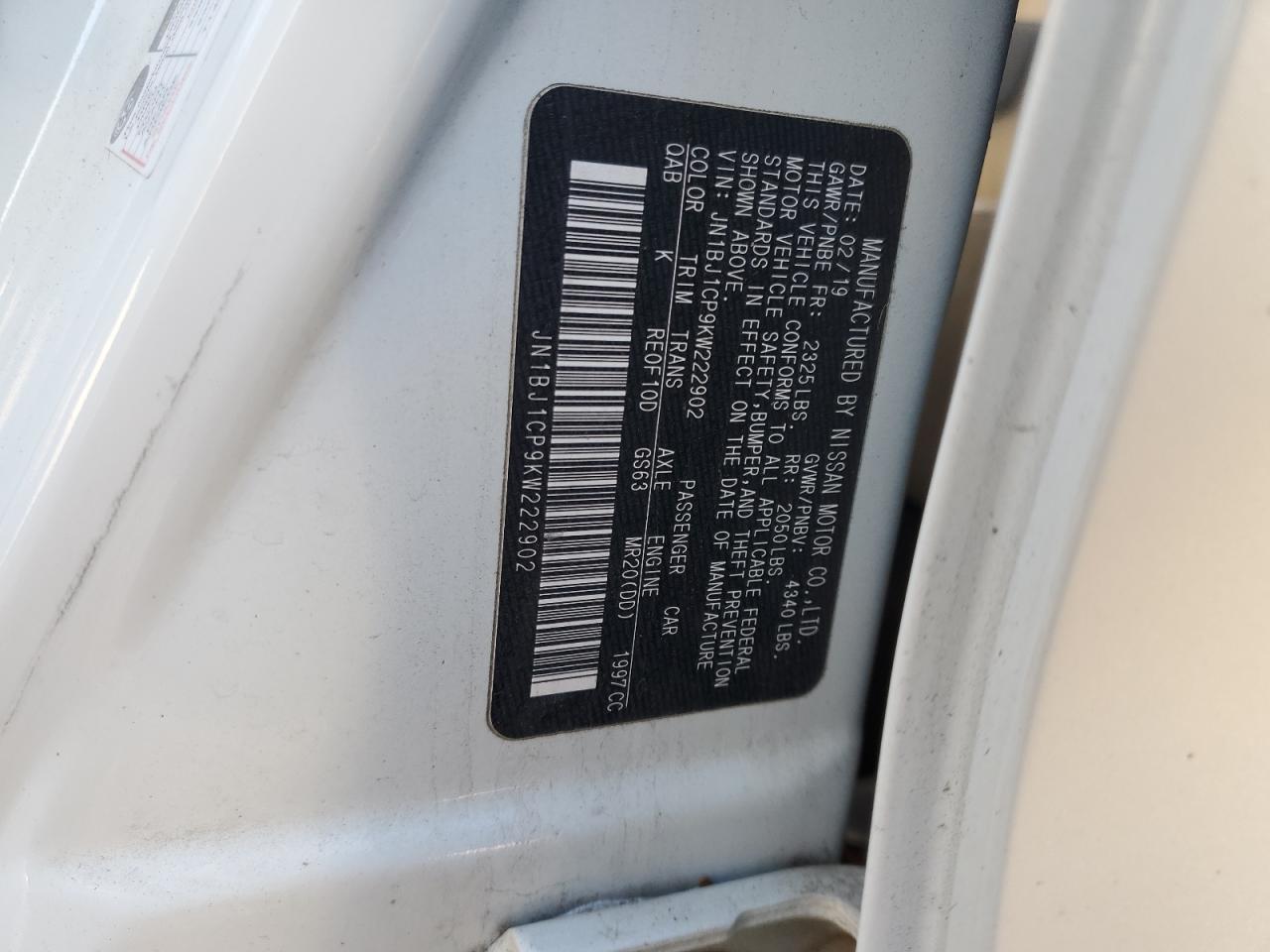 2019 Nissan Rogue VIN JN1BJ1CP9KW222902 Copart auction photo, front end / front end damage thumbnail 16
