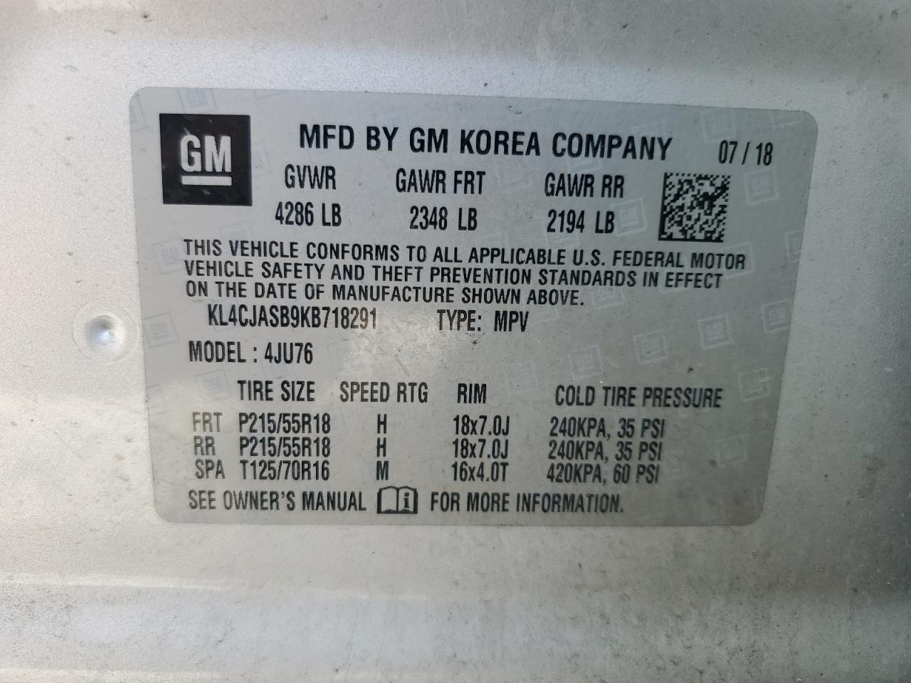2019 Buick Encore VIN KL4CJASB9KB718291 Copart auction photo, front end / side damage thumbnail 14