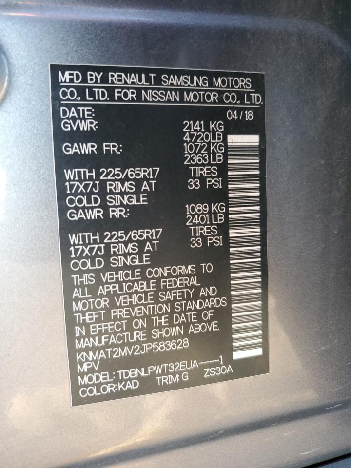 2018 Nissan Rogue VIN KNMAT2MV2JP583628 Copart auction photo, front end / rear end damage thumbnail 13