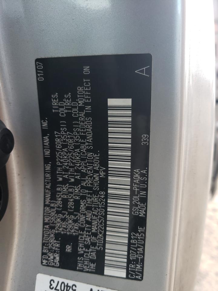 2007 Toyota Sienna VIN 5TDZK22C57S015248 Copart auction photo, front end / mechanical damage thumbnail 16